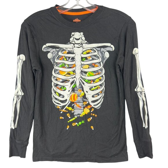 Celebrate Halloween Skeleton Candy Long Sleeve Shirt L/G 10-12 Youth Black Soot - Picture 1 of 8